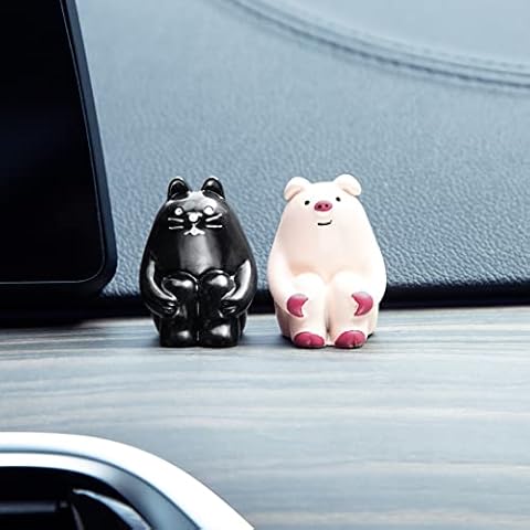YGMONER Black Cat, Pink Pig Knee Hugging Figurines Set Car Dashboard Decorations Pack of 2 Cover