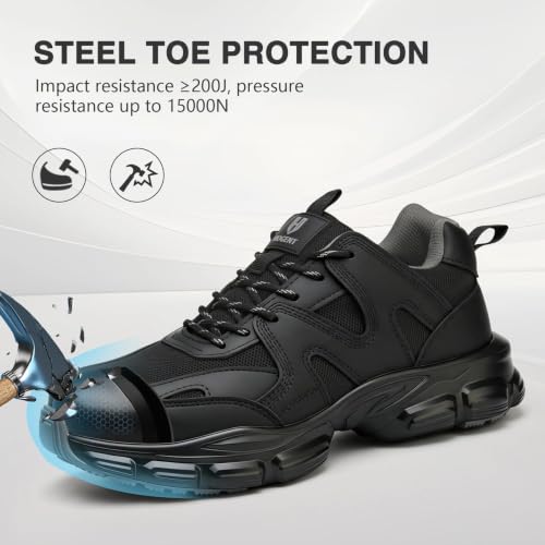 Image of Hogent Steel Toe Shoes for Men Women, Wide & Non-Slip Work Shoes
