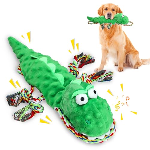Lairle Dog Squeaky Plush Toys,Dinosaur Plush Dog Squeaky Toys,Dog Cotton Rope Toys,Soft Durable Dog Teething Chew Toys for Small Medium Large Dogs
