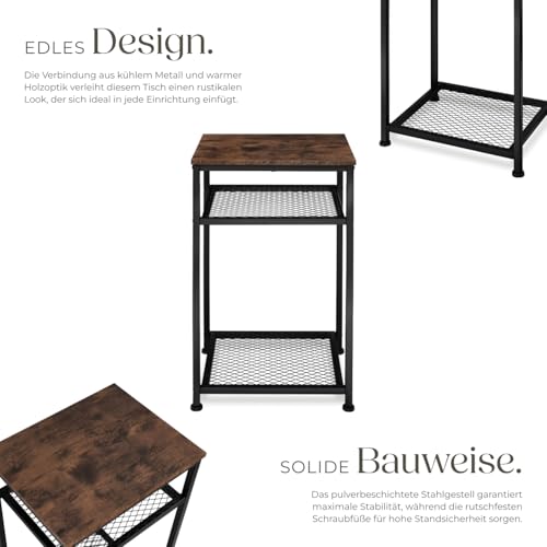tectake® Beistelltisch Holz und Metall, Couchtisch mit Stauraum auf 3 Ebenen, Tisch Deko Wohnzimmer Möbel, Blumenständer… – Ansicht 3