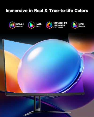 Image of KTC 32 Inch Curved Gaming Monitor, QHD 2560x1440 180Hz Curve Monitors 1500R, Up to 185Hz, 1MS w /Adaptive Sync, 5000:1, HDMI Displayport, Tiltable, Eye Care, Vesa Mount H32S5