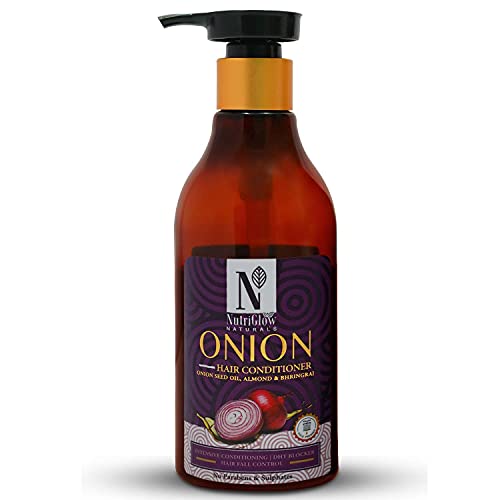 NutriGlow Natural's Onion Hair Conditioner With Bhringraj, Tea Tree & Onion Seed Oil, Deep Nourishment Intensely Smooth Frizz-free, Hair Dandruff & Hair fall Treatment (5.07 Fl Oz, 150 ml)