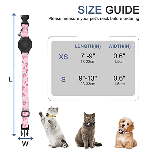 Upgraded Airtag Cat Collar, Feeyar Integrated Gps Cat Collar With Apple Air Tag Holder And Bell [Pink], Safety Elastic Band Tracker Cat Collars For Girl Boy Cats, Kittens And Puppies 9-13 Inch #TOP3