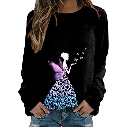 Sweatshirts femme col rond imprimé de la Saint-Valentin décontracté violet XXL