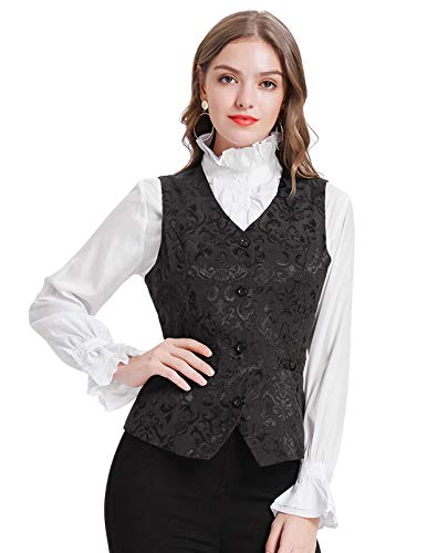 Grace Karin CL010949-1_XL@#YYSBSL Women'S Vintage Vest Steampunk Button Vest Gothic Waistcoat(Xl,Black) thumb #3