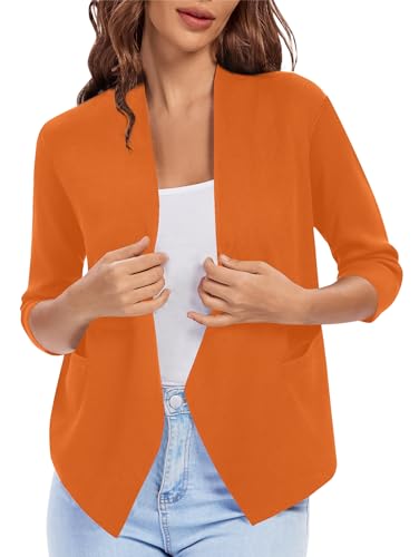 Image of Urban CoCo Women's 3 /4 Sleeve Cropped Open Front Cardigan Knit Lightweight V Neck Knit Bolero Shrugs with Pockets