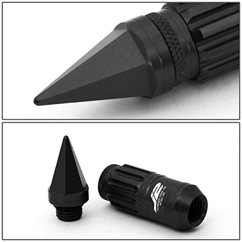 Image of J2 Engineering LN-T7-012-15-BK Black 7075 Aluminum M12X1.5 16Pcs L: 80mm Spiky Cap Lug Nut w /4Pcs Lock+Key