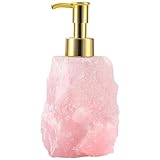 Spaceneat Rose Quartz Crystal Dispenser - Crystal Rock Soap Dispenser with Glossy Gold Color Pump - Natural Stone Soap Dispenser - Pink Crystal Soap Dispenser for Bathroom