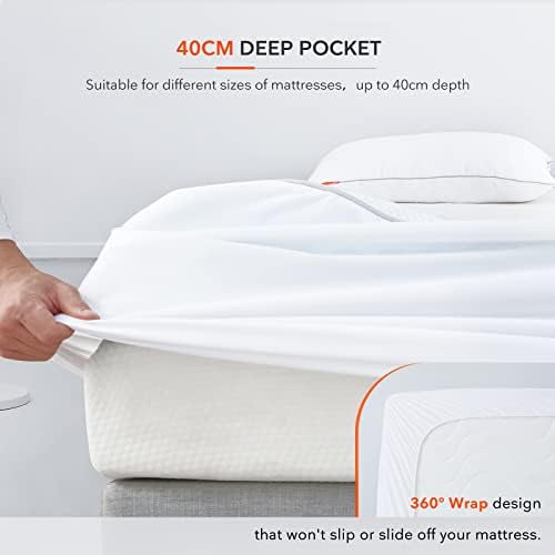 Sweetnight Mattress Protector Double- 100 Percent Waterproof Mattress Protector Double Bed, Quilted Bamboo Mattress Protector Fitted Extra Deep 40 cm Breathable Mattress Cover 135 x 190 cm,White