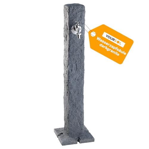 YOURSOL Wasserzapfsäule darkgranite inkl. Chrom-Auslaufhahn, Garten Wasserzapfstelle Kunststoff, frostfreier Außenwasserhahn Water Fountain Outdoor