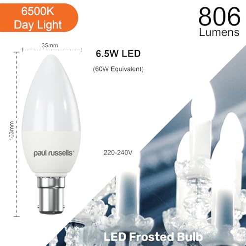 paul russells LED Light Small Bayonet Cap B15, 60watt Equivalent, 6.5W 806LM LED Bulbs, 6500K Bright Daylight - Image 3