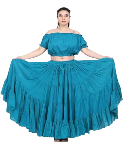 Wevez® Women's Plus Size Maxi Skirt Gypsy 25 Yard Long Flowy Solid Color Cotton Renaissance Skirt