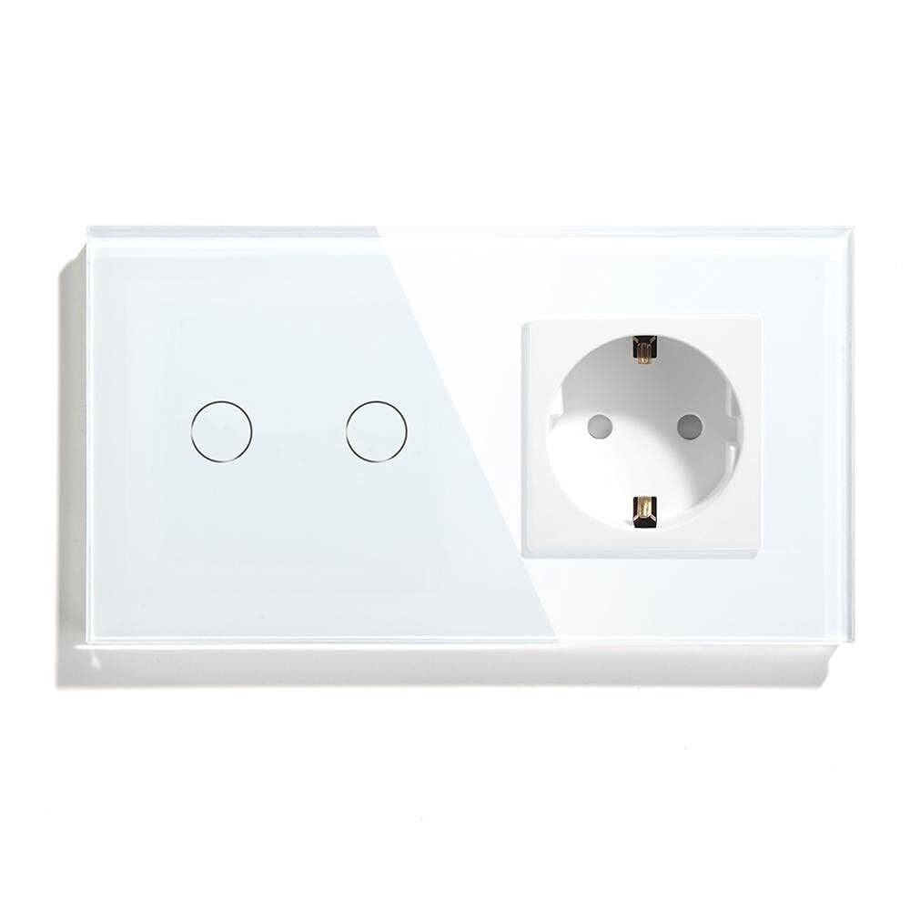 Interruptor de luz táctil, atenuador de 2 bandas, Panel de vidrio multicolor, 157mm(White)
