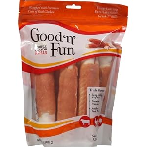 Good’n’Fun Triple Flavor 7 inch Rolls, Chews for Dogs, 6 Count (Pack of 1)
