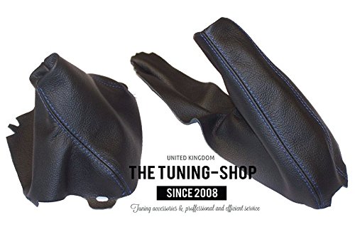 The Tuning-Shop Shift & E Brake Boot Compatible with BMW 1 Series E81 E82 E87 E88 07-13 Black Leather Blue Stitching - for Model with Original Vinyl Boot
