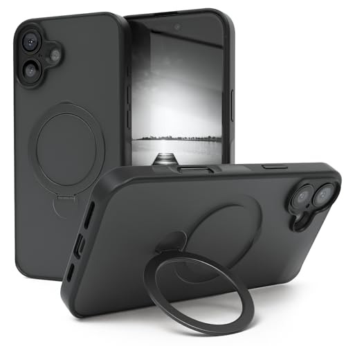 Coque iPhone 16 Plus évite les chutes et rayures avec anneau 360 noire Qi