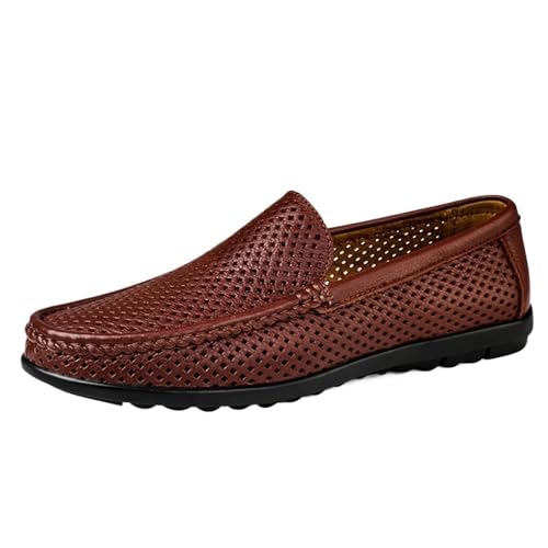 Men's Classic Anti-Slip Resistant Slip On Breathable Lightweight Leather Lightweight Loafers Shoes