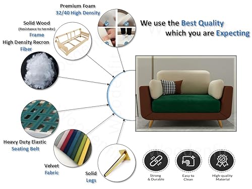 Image of Sixpine Luxury Dual Color Upholstery Sofa in Premium Velvet | Solid Wood Structure | Sturdy Golden Legs | High Density Foam | Extra Comfort for Modern Living Room (Green & Beige, 1 Seater)