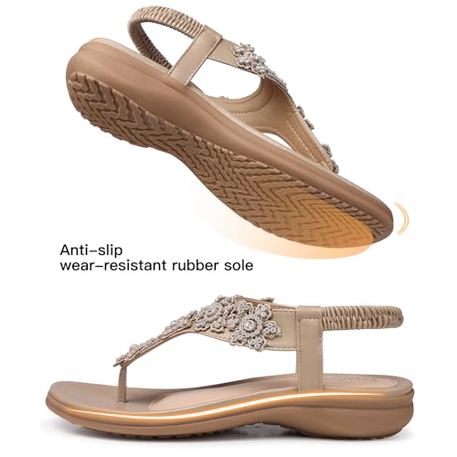 Image of TEMOFON Sandals for Women Flat Dressy Summer Flower Sandals with Ankle Strap Comfortable Casual Walking Flat Sandals Size 5-11