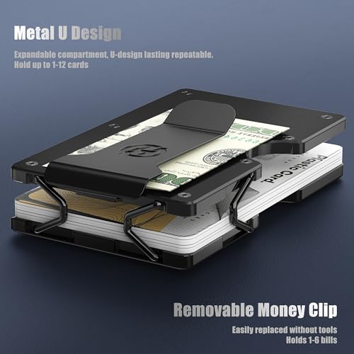 American Flag Deer Engraved Metal Wallet for Men, Minimalist Aluminum Card Holder with Money Clip Removable, Slim Front Pocket RFID Blocking Card Case, Mens Personalized USA Gifts for Him2