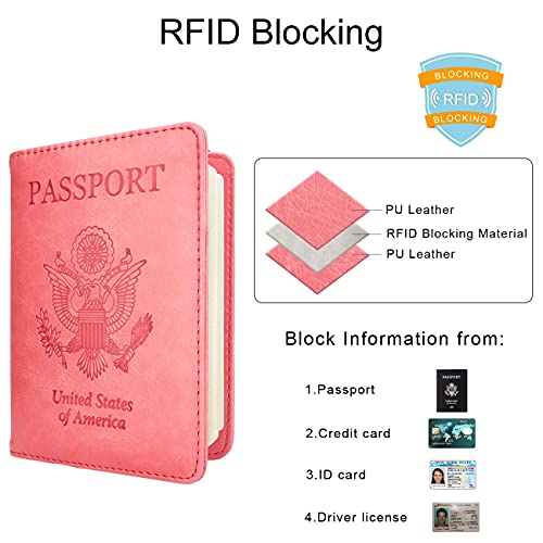 Image of WALNEW Passport Holder for Travel, RFID Passport Cover Wallet for Women Men, PU Leather Passport Book Card Holder Case with Pen, Travelling Essentials for Flying