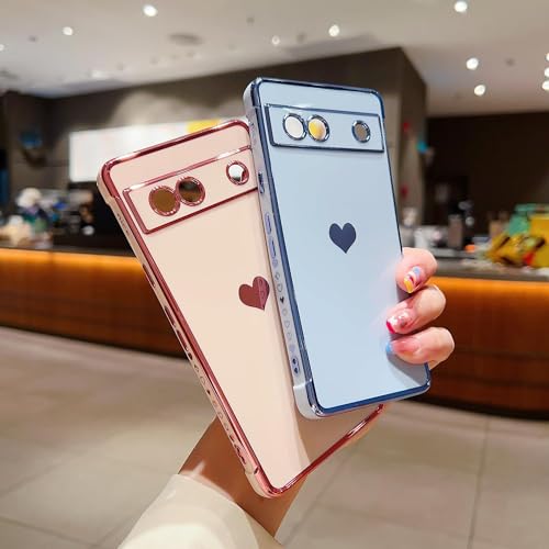 Knoowcase for Google Pixel 8a Case for Girls Women Shockproof Flexible Silicone Bumper Lens Protection Luxury Plated Gold Heart Slim Anti Scratch Phone Cover for Google Pixel 8a,Pink - Image 3