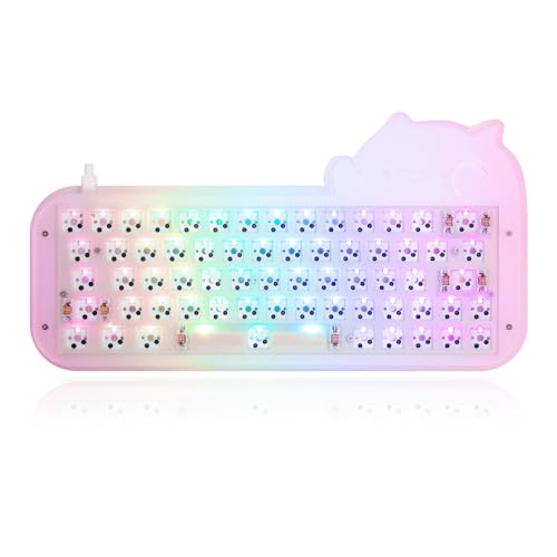 Cmokifuly Cat Cute Keyboard 60% Mini 64 Keys Mechanical Keyboard Kit,RGB Backlits Hotswap 5pin Socket Type-C Wired DIY Keyboard PCB Plate Stacked Case,Programmable VIA Gaming Keyboard Kit (Cat)