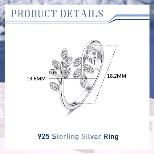 ORAZIO 925 Sterling Silver Rings for Women Feather Ring Plumage Leaf Ring Adjustable Open Rings Finger Thumb Silver Ring Jewellery Gift for Women Girls
