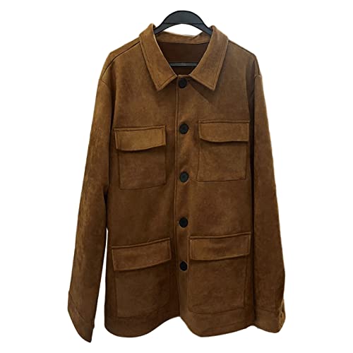 Retro single-breasted veste en cuir pour hommes manteau col rabattable vintage
