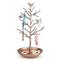 Hapivida Jewellery Display Stand, Stylish Tree Shape Metal Hanger with Dish Base for Necklaces Bracelets Pendant Rings, Compact Organiser Holder for Fashion Enthusiasts
