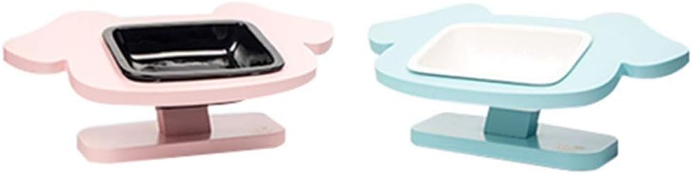 Diamond Dish Rack Wooden Pet Shelf Creative Retro Ceramic Pet Bowl Black Bowl Cat Dog Food Bowl (Color : Blue) (Pink)