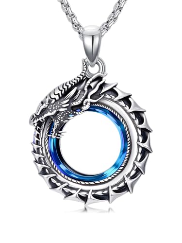 Dragon Necklace for Men S925 Sterling Silver Crystal Pendant Dragon Jewelry Gifts for Women Her
