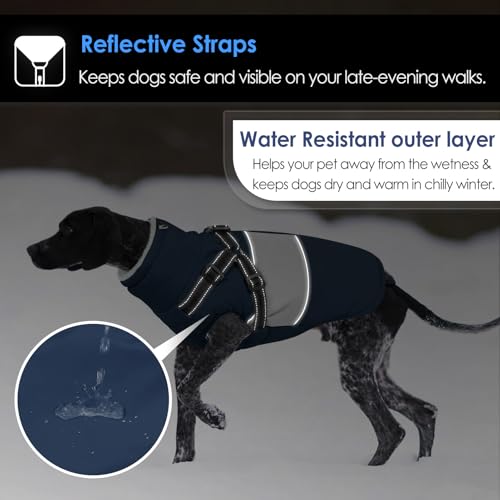 Image of AOFITEE Dog Coat Warm Dog Winter Coat, Waterproof Dogs Jacket with Harness, Dogs Snow Jacket Snowsuit with Zipper & Furry Collar, Reflective Windproof Pet Sweater for Cold Weather, French Bulldog, L