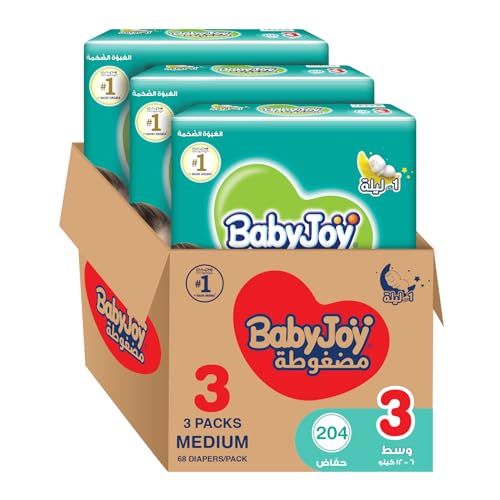 Babyjoy Compressed Diamond Pad Size 3 Medium 6-12 Kg Mega Box 204 Diapers
