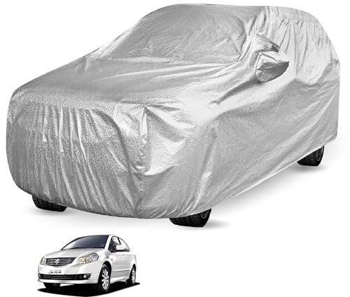 Image of Auto Hub Waterproof Car Cover Compatible with Maruti SX4 with Mirror Pocket, Soft Cotton Lining, Waterproof SX4 Car Cover- Metallic Silver