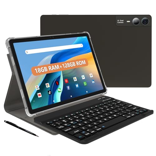Image of 2026 11 inch 2K Tablet with Keyboard Android 14 2000x1200 FHD IPS Display Tablets PC, Octa Core, 18GB RAM+128GB - Light Gray