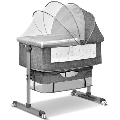 ASONINE 3 en 1 Cuna Colecho,Colecho Bebe Cuna con Colchón Blando y Mosquitera 6 Velocità Regolabile in Altezza e Inclinazione 4 Ruedas con Freno para Casa y Viaje Compatible con Diferentes Camas