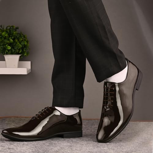 Image of Centrino Men's Glossy Formal Shoes |Lace-Up Design with Cushioned Insole for Comfort | Comfort, Style and Durability for Professional or Formal Wear |Craftsmanship for All-Day Elegance (9750)