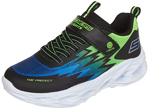 Skechers VORTEX-FLASH ZORENT, Zapatos para Niños, Black & Blue Synthetic & Trim/ Lime Trim, 36 EU