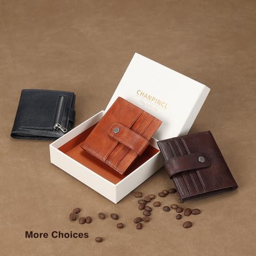 Men's brand buckle genuine leather wallet, Portable mini wallet with multiple card slots for banknotes, Zipper change slot (Coffee) 6