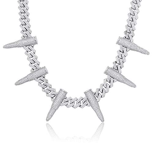 Jinao 14Mm Bullet Miami Cuban Link Charm Chain Necklace Hip Hop 18K Gold Plated Full Iced Out Cubic Zirconia Biker Punk Chain For Men (White Gold, 22) #TOP10