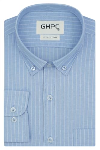 Image of GHPC 100% Cotton Chalk Striped Full Sleeves Regular Fit Formal Shirt for Men