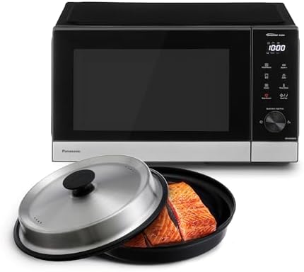 Panasonic NN-GD38QSEPG 29L Grill-Mikrowelle mit Steam+ Pot, 1000 W, automatisches Auftauen, Kombinationsgaren, Timer, Schwarz & Edelstahl