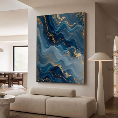 Impression sur toile de qualité supérieure bleu fluide art moderne abstrait