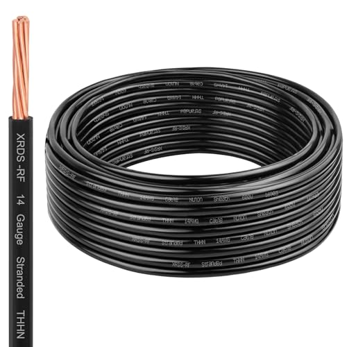 Image of XRDS -RF 14 AWG 25FT THHN Stranded Wire - Nylon Insulated Pure Copper Electrical Cable for DIY Projects - Black - 600V Rated