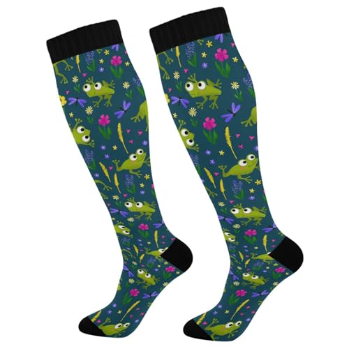 Wusikd Funny Bright Compression Socks for Women and Men Circulation Cartoon Frogs Long Socks for Athletic Running 1