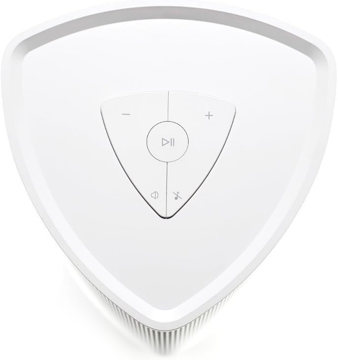 Top view of the Clint ODIN speaker, showing the control panel with play/pause, volume up/down, and mute buttons.