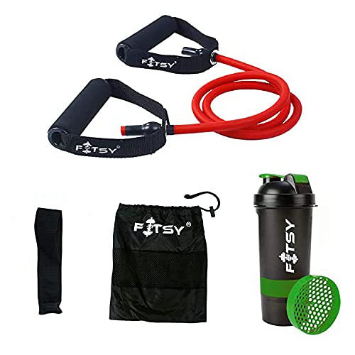 FITSY® Toning Tube Resistance Band for Men Heavy + Door Anchor + Carry Pouch + Workout Chart