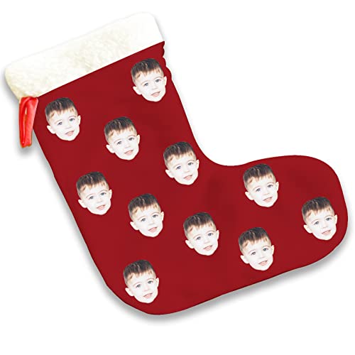 Tmalltide Custom Christmas Stocking Customized Face on Sock Personalized Personalized Face Socks Gifts for Friends Family Men Women Children Christmas New Year Party Birthday Pets (Red)