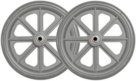 Tuffcare Caster Wheel, Hard Rubber Tire, 8" x 1"- 2 3/8" Hub Width; Fits Most Sunrise, Medline, Drive, Invacare, E&J, Guardian, ALCO & Other Manual Wheelchairs (Gray, 5/16" Axle, Wide Hub) One Pair